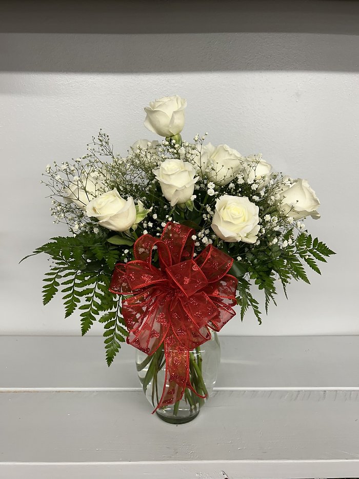 Dozen White Roses Vase Arrangement